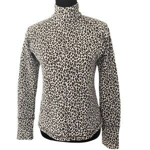 Lucy Activewear Jacket Womens Medium cream 1/4 Zip Leopard Print Pockets casual